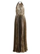 Maria Lucia Hohan Pleated Silk-blend Lam Halterneck Gown
