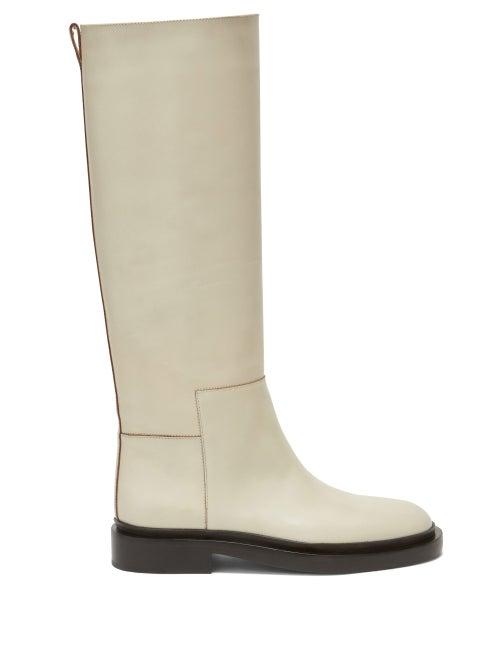 Matchesfashion.com Jil Sander - Panelled Knee-high Leather Boots - Womens - Light Beige