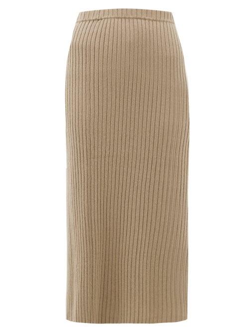 Matchesfashion.com Allude - Rib-knitted Cashmere Midi Skirt - Womens - Brown