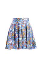 Matchesfashion.com Mary Katrantzou - Simona Butterfly Print Cotton Mini Skirt - Womens - Blue Multi