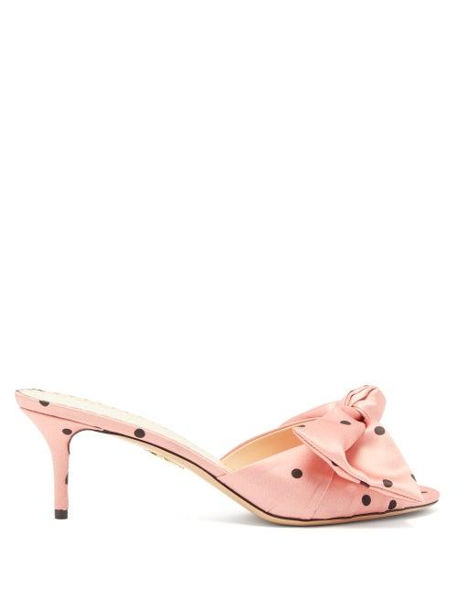Matchesfashion.com Charlotte Olympia - Polka-dot Knotted-satin Mules - Womens - Pink