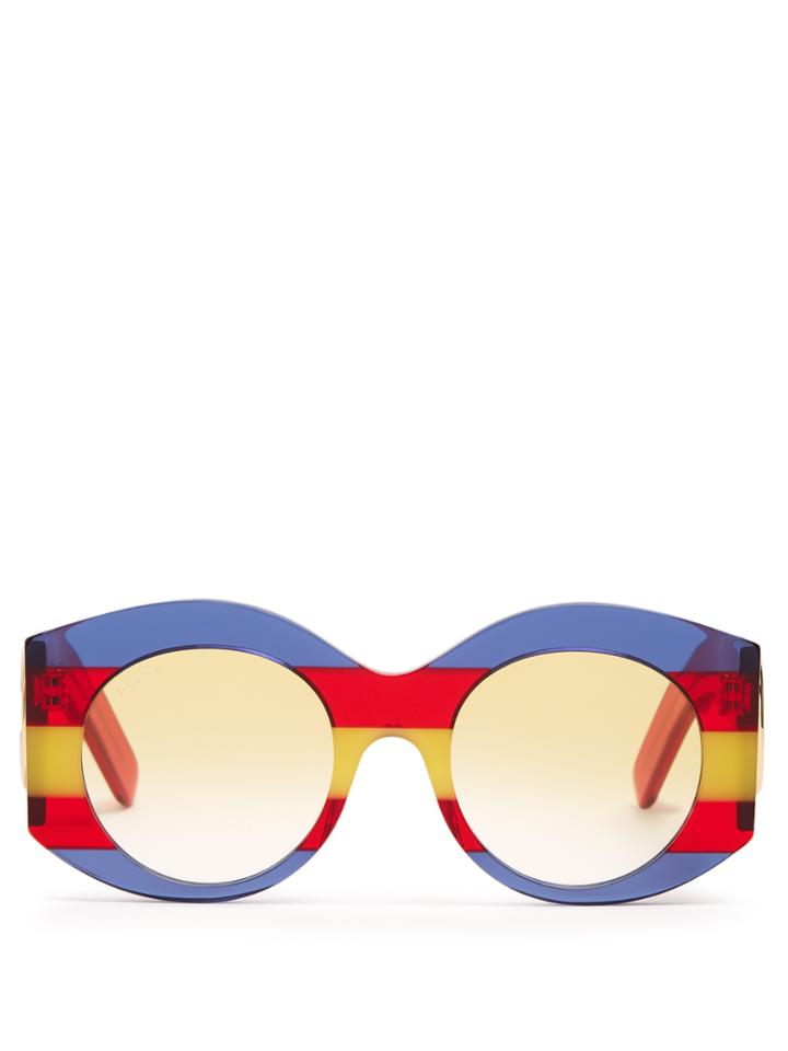 Gucci Striped Round-frame Acetate Sunglasses