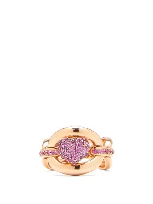 Matchesfashion.com Nadine Aysoy - Catena Heart Sapphire & 18kt Gold Ring - Womens - Rose Gold