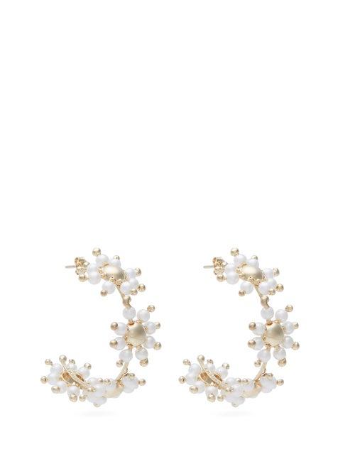 Matchesfashion.com Rosantica By Michela Panero - Daisy Faux Pearl Hoop Earrings - Womens - Gold Multi