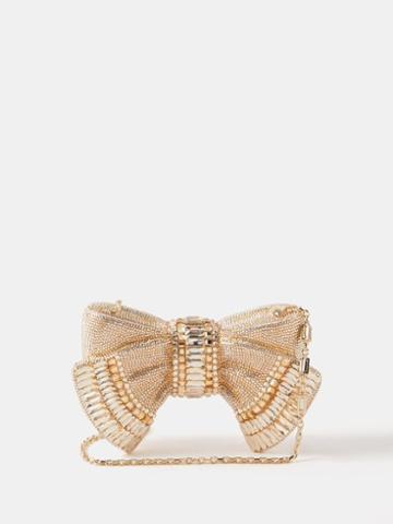 Judith Leiber - Bow Deco Crystal-embellished Clutch Bag - Womens - Light Gold