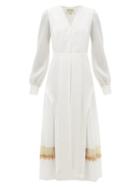 Matchesfashion.com Zeus + Dione - Cleopatra Lace Trimmed Twill Midi Dress - Womens - Ivory Multi
