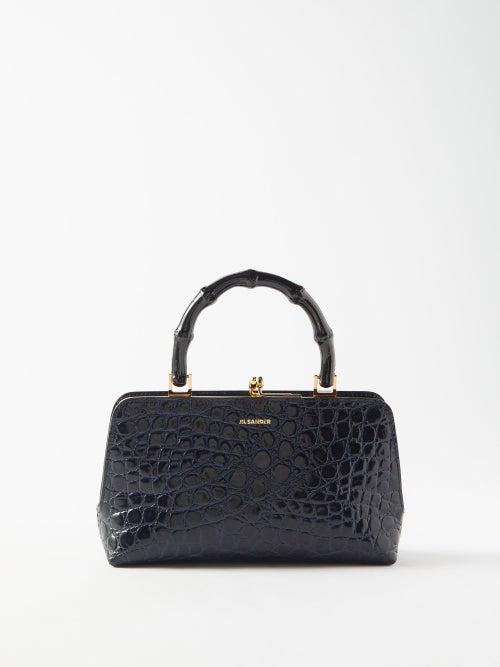 Jil Sander - Mini Bamboo-handle Croc-effect Leather Bag - Womens - Navy