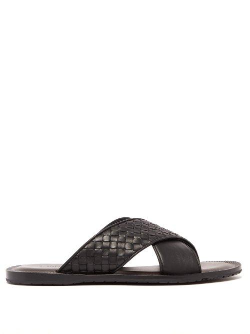 Matchesfashion.com Bottega Veneta - Intrecciato Leather Sandals - Mens - Black