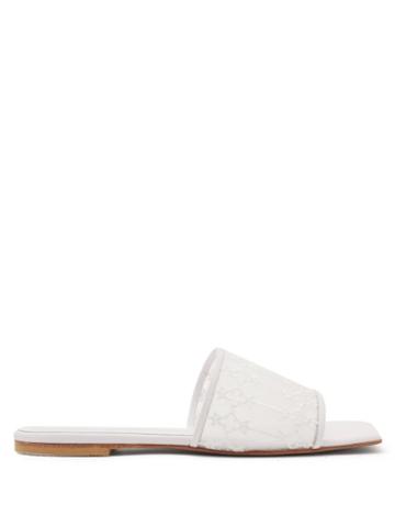 Ladies Shoes Andrea Wazen - Sursock Mesh-panel Leather Slides - Womens - White