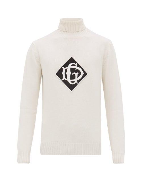Matchesfashion.com Dolce & Gabbana - Logo Appliqu Roll Neck Wool Sweater - Mens - White