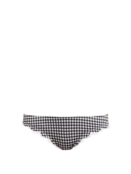 Matchesfashion.com Marysia - Broadway Gingham Scallop Edged Bikini Briefs - Womens - Black White