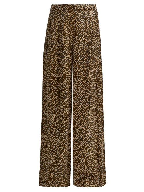 Matchesfashion.com Rebecca De Ravenel - Leopard Print Silk Satin Trousers - Womens - Brown Multi