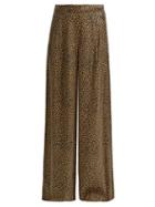 Matchesfashion.com Rebecca De Ravenel - Leopard Print Silk Satin Trousers - Womens - Brown Multi