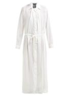 Matchesfashion.com Ann Demeulemeester - Drawstring Neck Cotton Blend Shirtdress - Womens - White