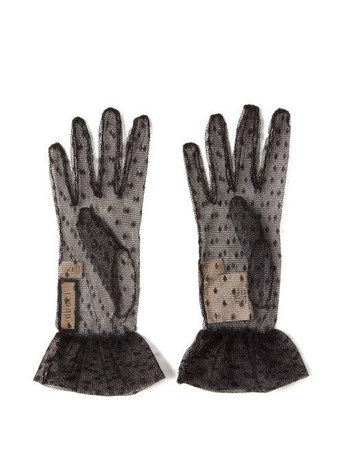 Gucci - Polka Dot Tulle Gloves - Womens - Black