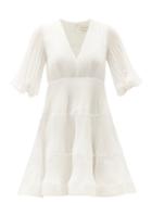 Matchesfashion.com Zimmermann - Puff-sleeve Pliss-voile Mini Dress - Womens - Ivory
