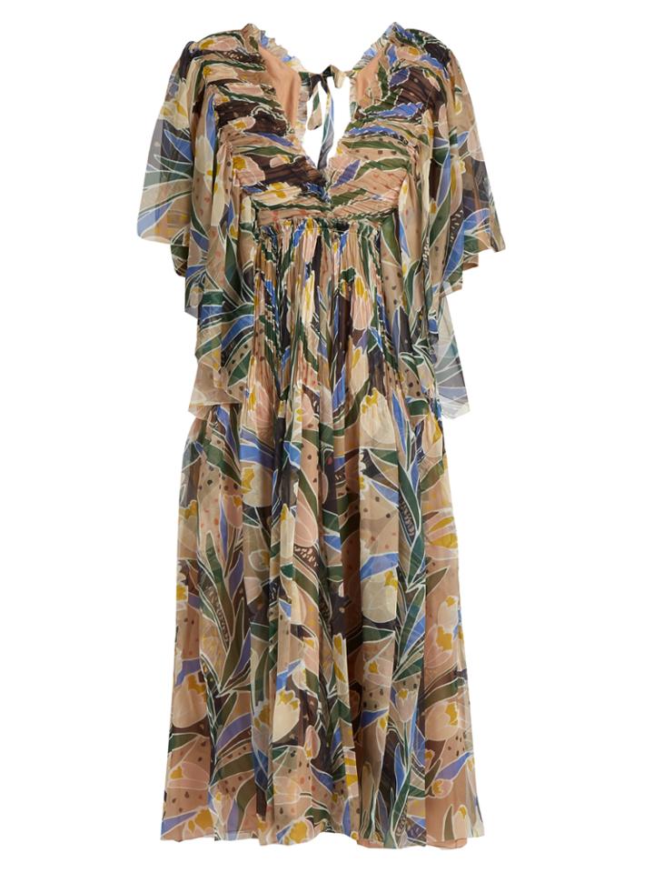 Rochas Tulip-print Silk-chiffon Midi Dress