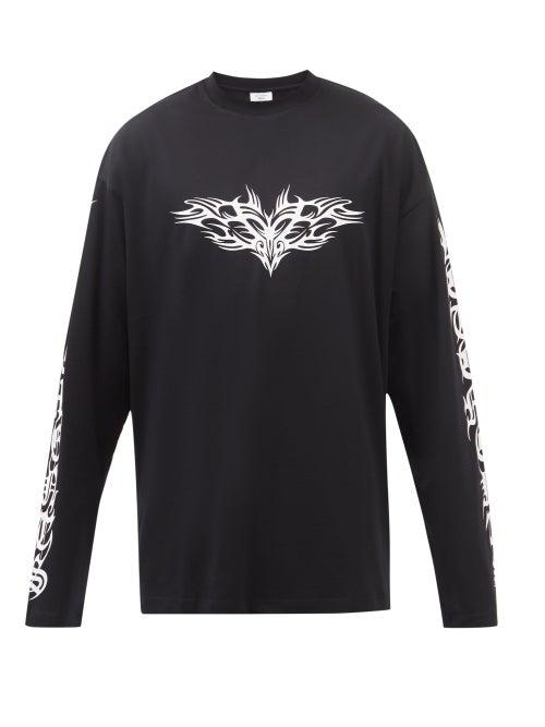 Vetements - Oversized Logo-print Cotton Long-sleeve T-shirt - Mens - Black White