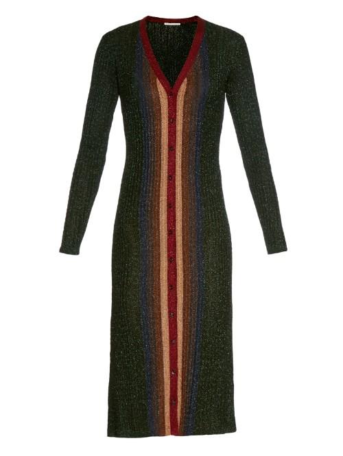 Marco De Vincenzo Striped Metallic-knit Cardigan-dress