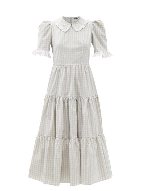 Ladies Rtw Batsheva - Lucy Checked Cotton-poplin Midi Dress - Womens - Grey White