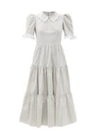 Ladies Rtw Batsheva - Lucy Checked Cotton-poplin Midi Dress - Womens - Grey White