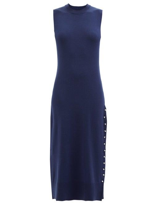Altuzarra - Margot Side-slit Merino Wool-blend Midi Dress - Womens - Dark Blue