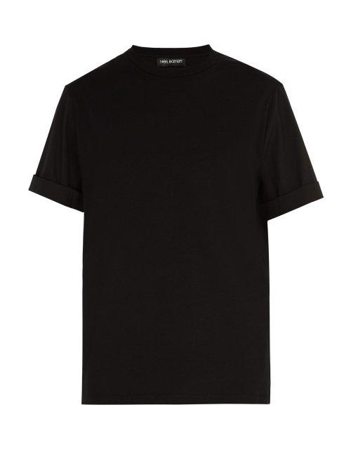Matchesfashion.com Neil Barrett - Poplin Sleeved Crew Neck Cotton Blend T Shirt - Mens - Black