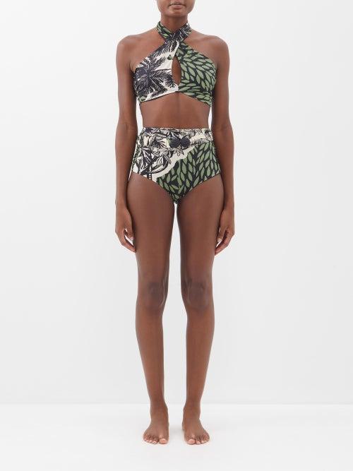 Johanna Ortiz - Greenery Toile Uganda-print Bikini Briefs - Womens - Green Print