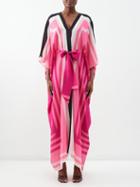 Louisa Parris - The Capri Silk Crepe De Chine Kaftan Dress - Womens - Pink Black