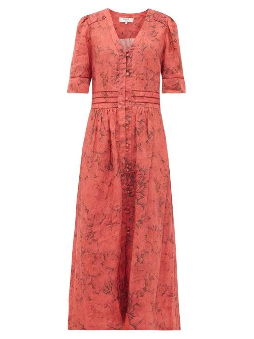 Matchesfashion.com Sea - Mimi Floral-print Cotton Shirt Dress - Womens - Red Print