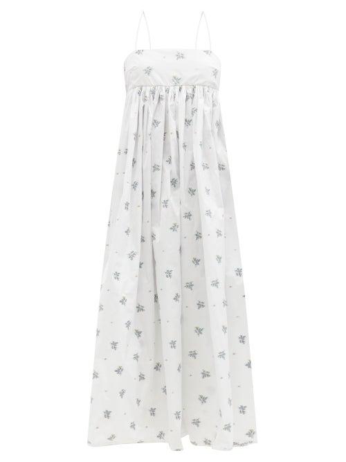 Matchesfashion.com Cecilie Bahnsen - Beth Hawthorn Floral-embroidered Taffeta Dress - Womens - White Multi