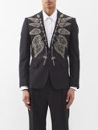 Alexander Mcqueen - Single-breasted Embroidered Wool Blazer - Mens - Black Gold
