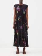 Jason Wu Collection - Floral-print Pleated-chiffon Midi Dress - Womens - Black Multi
