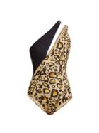 Matchesfashion.com On The Island - Double Boa One Shoulder Swimsuit - Womens - Leopard