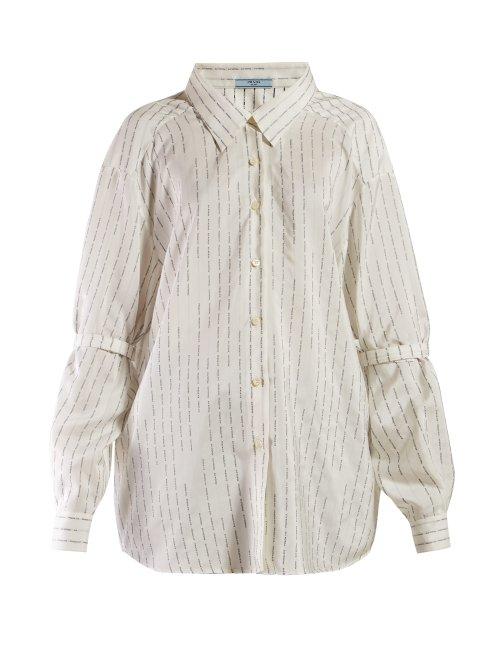 Matchesfashion.com Prada - Logo Print Silk Shirt - Womens - Ivory Multi