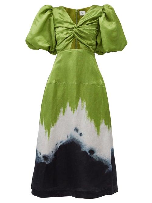 Matchesfashion.com Aje - Arcadian Hand-dyed Linen-blend Dress - Womens - Green Multi