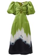 Matchesfashion.com Aje - Arcadian Hand-dyed Linen-blend Dress - Womens - Green Multi