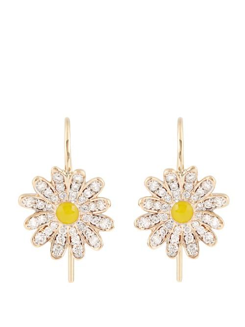 Alison Lou Diamond, Enamel & Yellow-gold Daisy Earrings