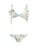 Matchesfashion.com Zimmermann - Verity Floral Print Bow Detail Bikini - Womens - Cream