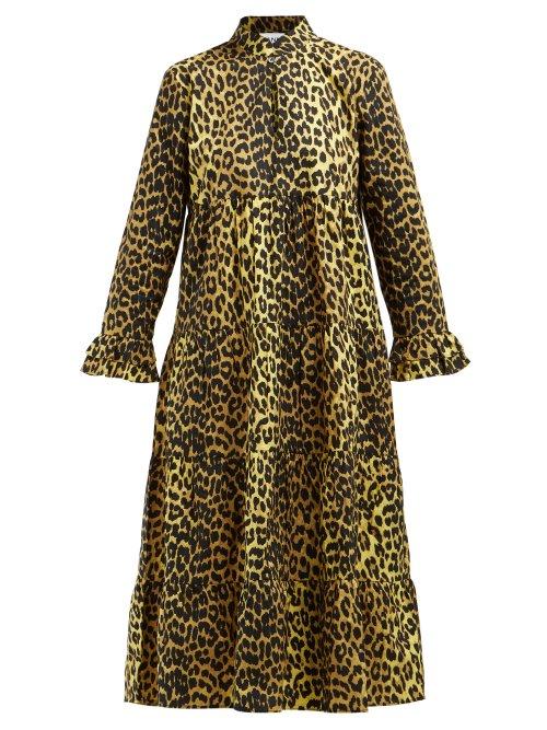 Matchesfashion.com Ganni - Bijou Leopard Print Cotton Midi Dress - Womens - Leopard