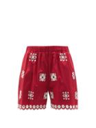 Matchesfashion.com Redvalentino - Broderie-anglaise Cotton-blend Shorts - Womens - Red White