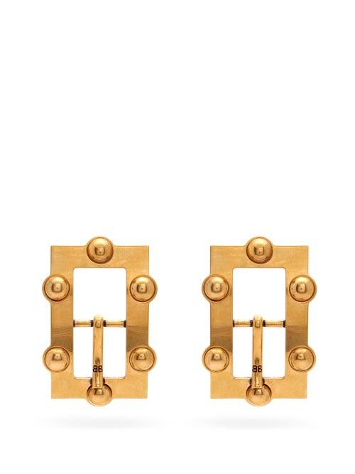 Matchesfashion.com Balenciaga - Large Bb-logo Buckle Earrings - Womens - Gold