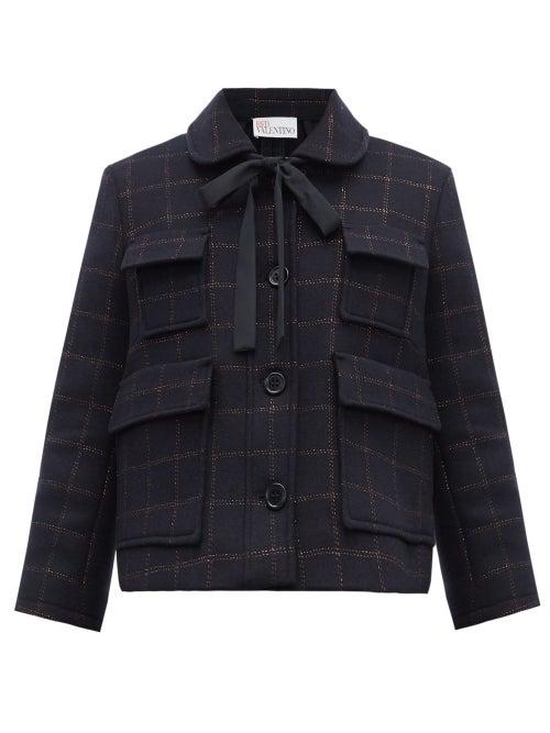 Matchesfashion.com Redvalentino - Metallic Check Wool Blend Jacket - Womens - Navy Multi