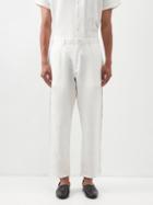 Harago - Embroidered Linen-voile Trousers - Mens - Cream Multi