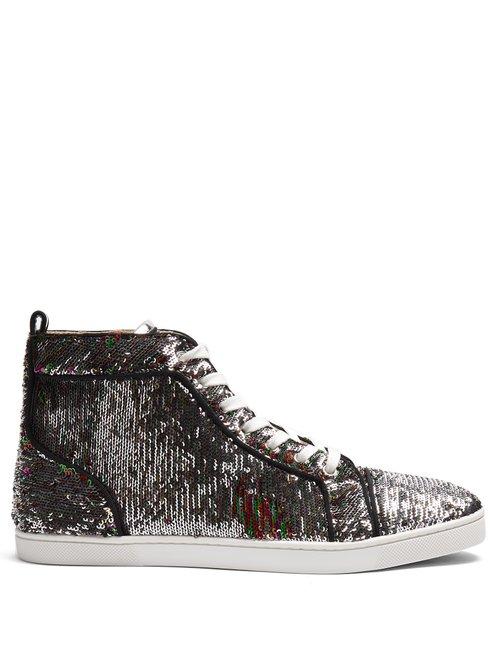 Matchesfashion.com Christian Louboutin - Bip Bip Orlato High Top Embellished Trainers - Womens - Silver Multi