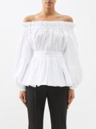 Alexander Mcqueen - Ruffled Off-the-shoulder Poplin Top - Womens - White