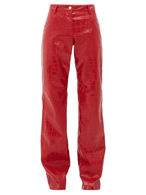 Matchesfashion.com Msgm - Crocodile Effect Faux Leather Trousers - Womens - Red