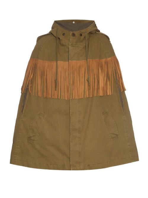 Saint Laurent Suede-fringed Cotton-canvas Cape