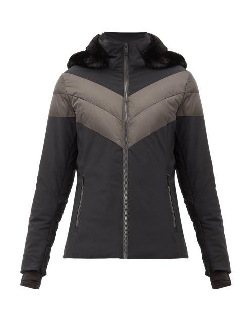 Matchesfashion.com Fusalp - Anne Faux Fur-trimmed And Chevron-quilted Jacket - Womens - Black