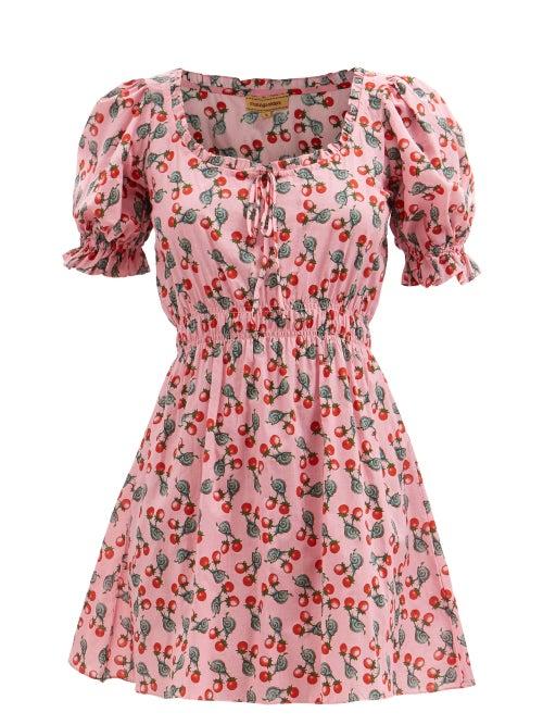 Muzungu Sisters - Tara Snail-print Cotton-poplin Mini Dress - Womens - Pink Print